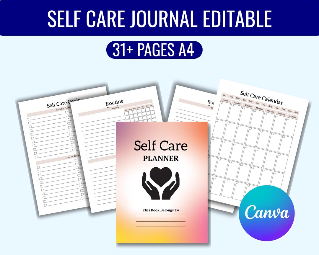 Editable Self Care Planner: Digital Wellness Journal (printable PDF) - Etsy