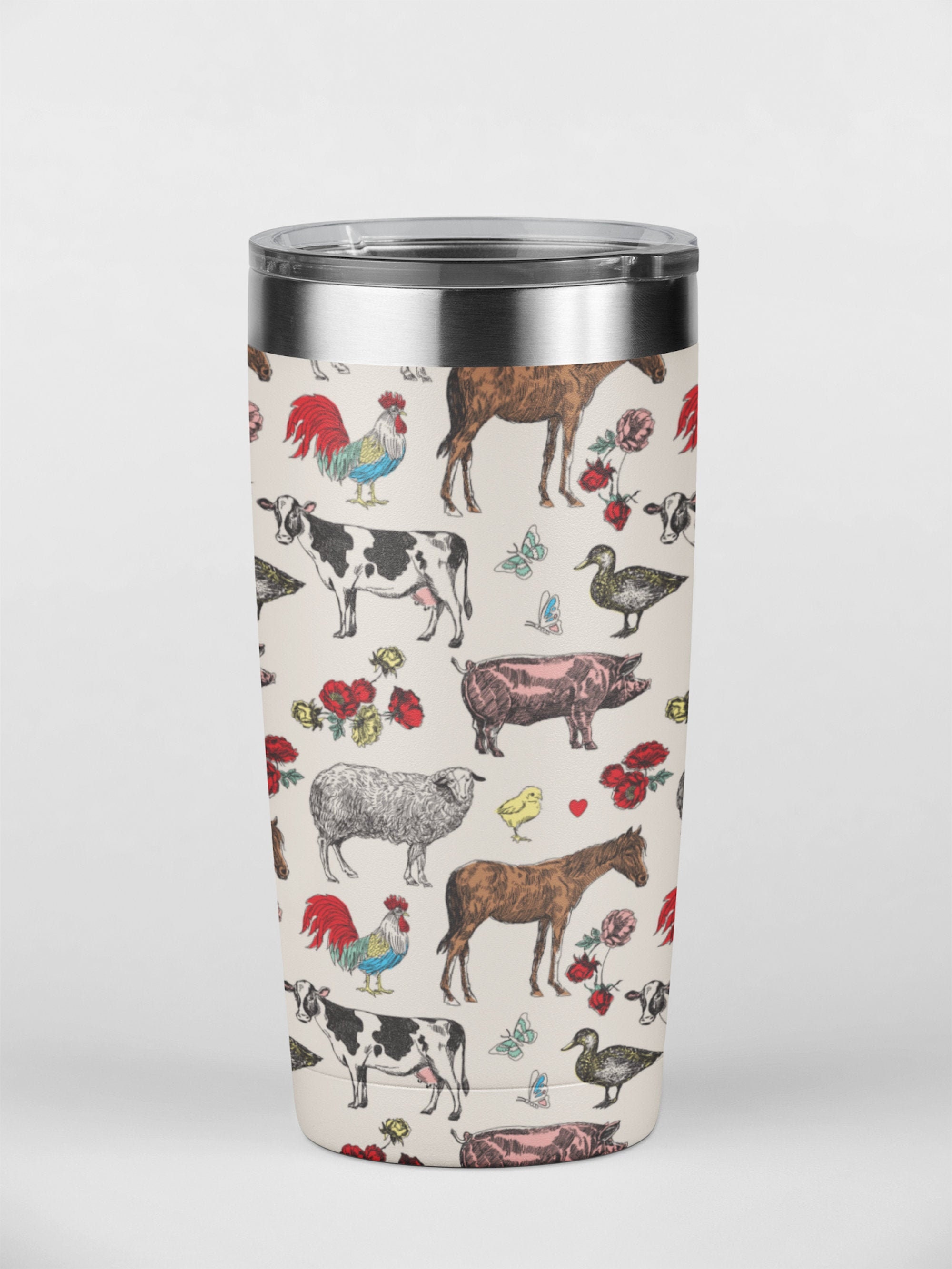 Fluffy Layers Colorful Farm Tumbler Travel Mug 20oz Mug With Farm Animals Coffee Mug With Farm Animals
