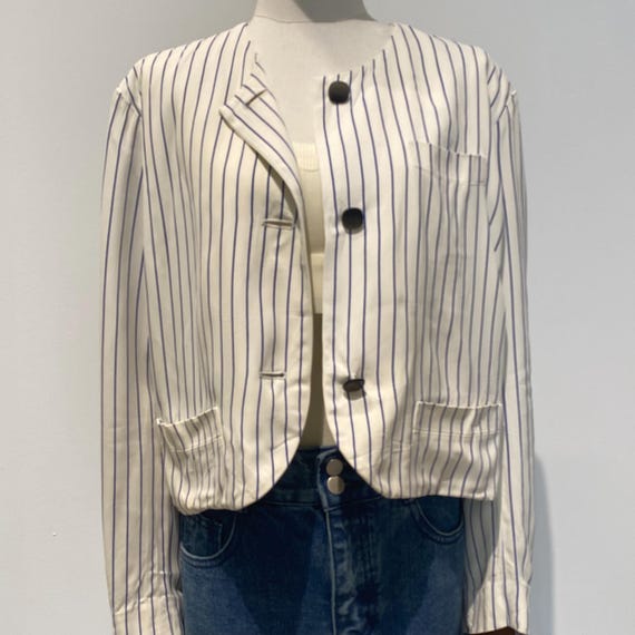 Christian Dior Monsieur, Vintage 80s Christian Dior Pret A Porter Striped Women Cropped Jacket