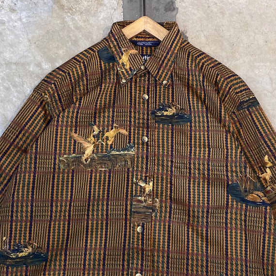 Nautica, Vintage 90s Nautica Duck Hunting Plaid Button Down Shirt Mens All Over Print 23x 30