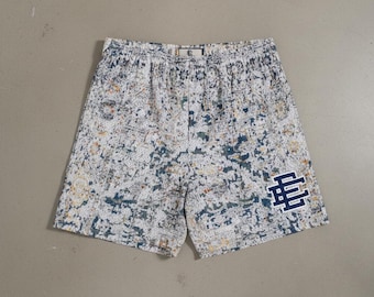 Pantalones cortos de malla con estampado de tapiz vintage estilo EE, pantalones cortos de malla con estampado de alfombra, pantalones cortos unisex con estampado artístico retro