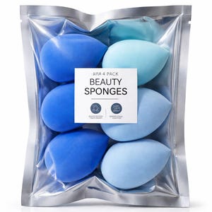 Blå sminksvampar - Latexfria foundationapplikatorer, set med 4