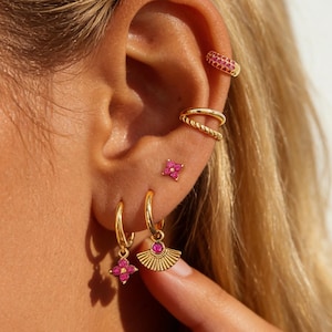 Rose Rot Zirkonia Ohrringe Stack für Frauen Vergoldet Ohrmanschette Bolzen Hoop baumeln Ohrringe Set Mädchen Party Schmuck Zubehör