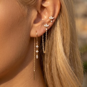 Gold Plated Chain Stud Earrings Stack Women Cubic Zirconia Earrings Set