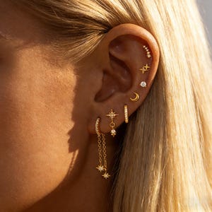 CRMYA cute earrings set for women gold plated zirconia stud earrings small huggie earring chain with star dangle earring women jewelry