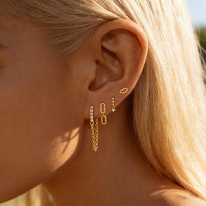 Förgyllda örhängen för kvinnor med kubisk zirkonia och läppstift, hängande örhängen i stapel