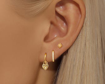 Conjunto de pendientes chapados en oro para mujer, pendientes de aro colgantes con circonitas cúbicas.