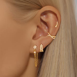 CRMYA earrings set for women fashion gold plated ear cuff initial chain earrings casual zirconia hoop earrings stack women jewelry