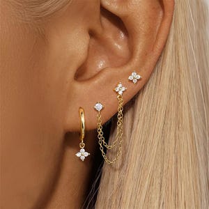 Parure de boucles d'oreilles en plaqué or pour femme, trèfle à quatre feuilles et zircone, boucles d'oreilles pendantes avec chaîne