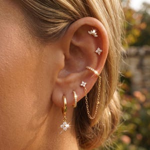 Gold Plated Cubic Zirconia Earrings Set for Women Chain Stud Dangle Earrings Stack
