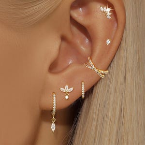 Gold Plated Earrings Set for Women Cubic Zirconia Ear Cuff Hoop Dangle Stud Earrings Stack