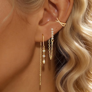 CRMYA Earrings set for women fashion Gold plated Cubic Zirconia Ear cuff Piercing chain stud earrings stack women daily Jewelry accessories