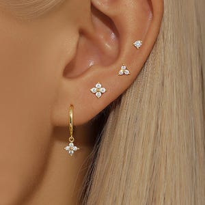 Gold Plated Zirconia Earrings Stack Women Stud Dangle Earrings Set