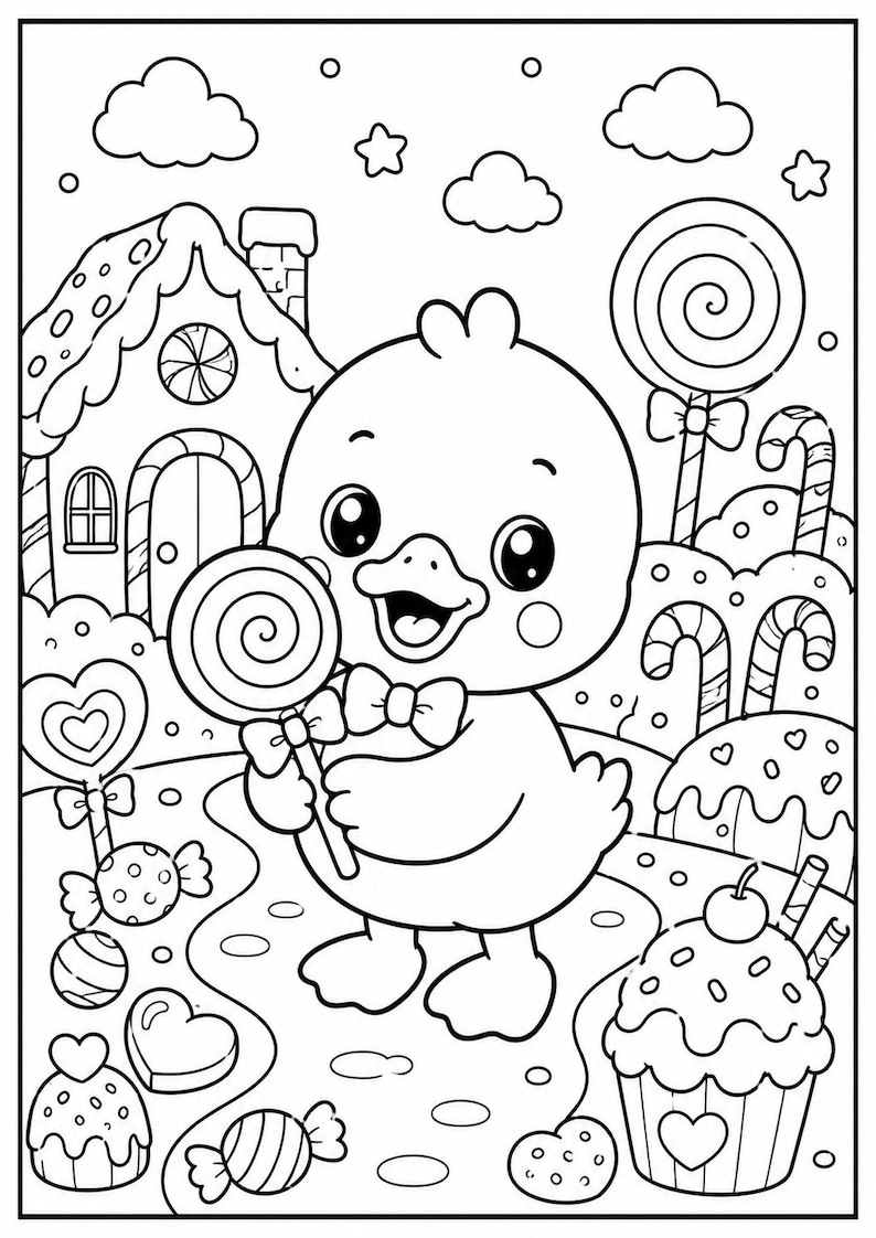 Kawaii Duck Coloring Book, 30 Fun Pages, Toddler Activity (printable ...
