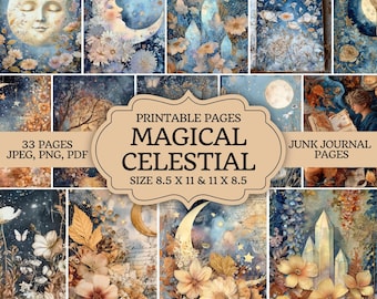 Magical Celestial Junk Journal Kit – Printable Scrapbook Pages, Ephemera & Digital Crafting Paper