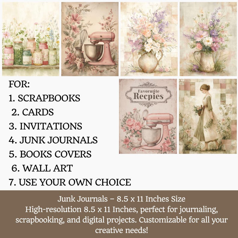 Recipe Junk Journal Printable Kit, Vintage Kitchen Scrapbooking ...