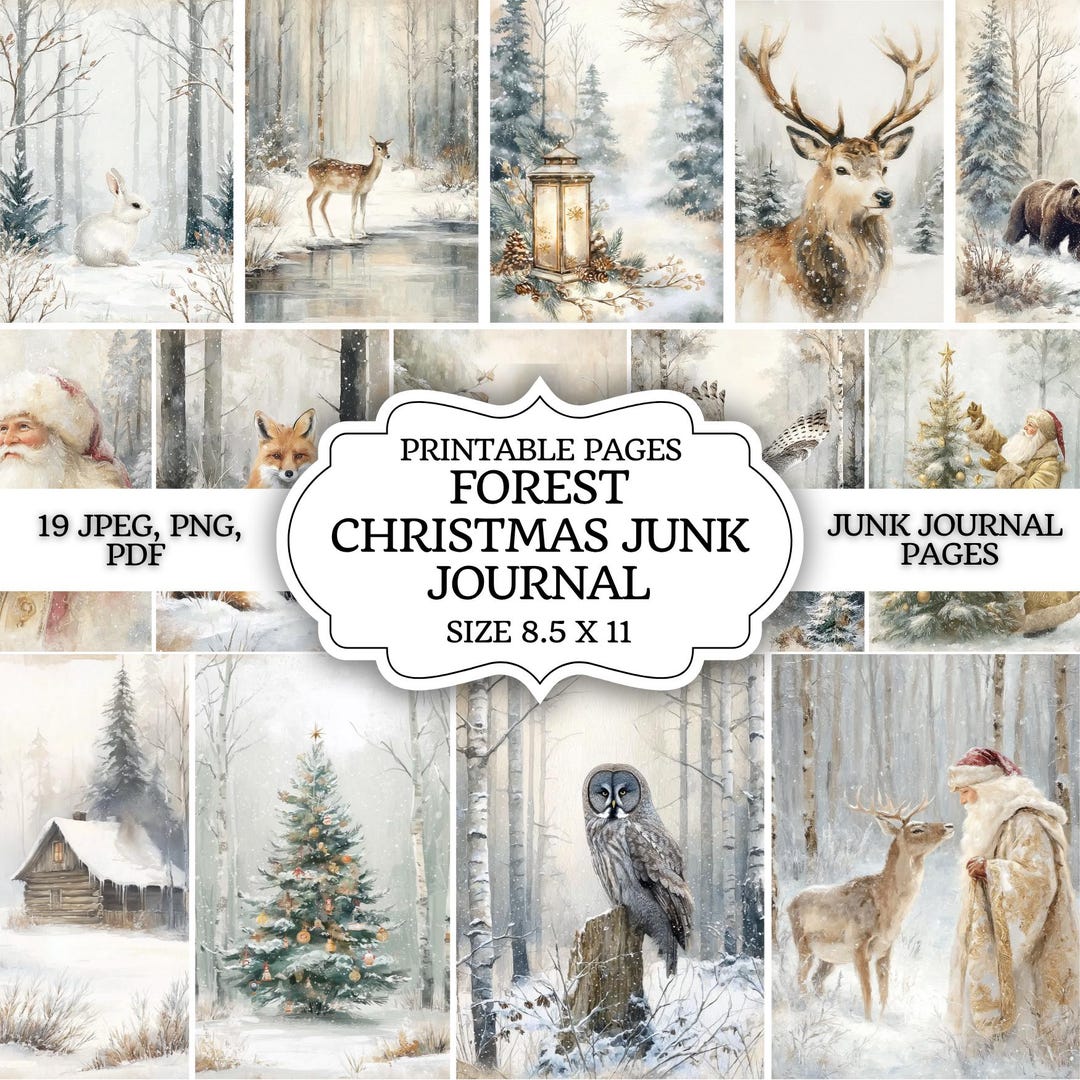Forest Christmas Junk Journal Kit – Printable Winter Forest Pages ...