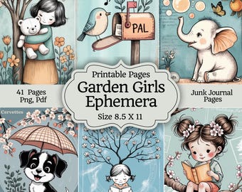 41x Garden Girls Junk Journal Pages, Printable Ephemera, Digital Scrapbook Kit, Junk Journal Printables, Craft Supplies, DIY Journal Pages