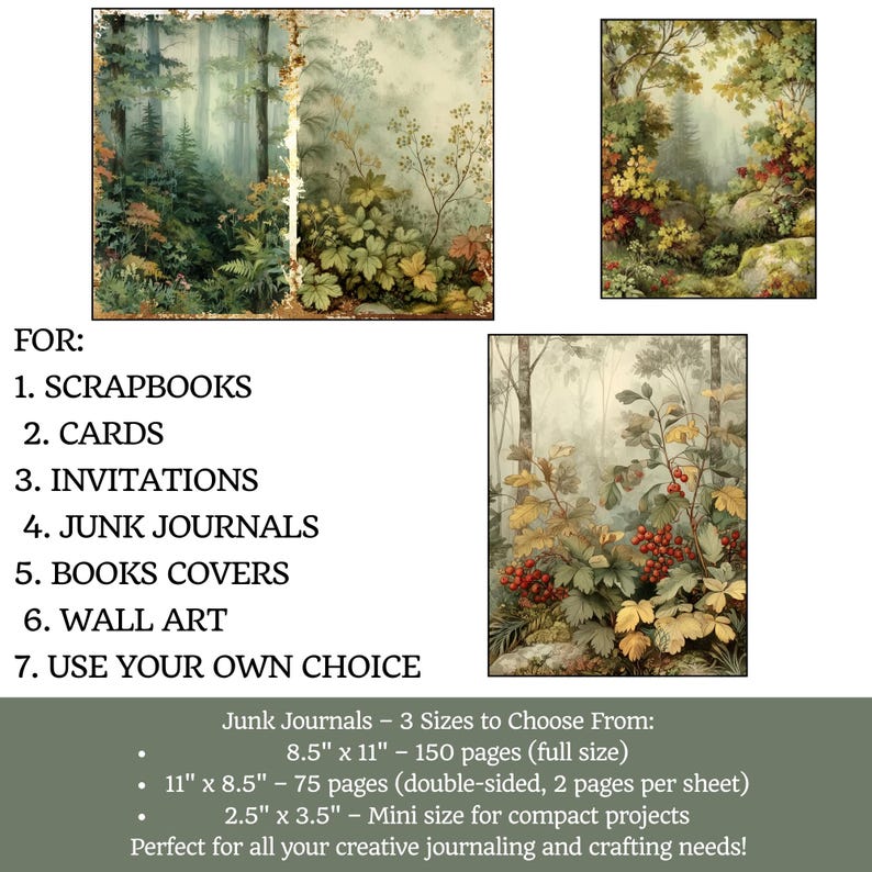 Old Forest Junk Journal Pages Kit Digital | Woodland Printable Ephemera ...