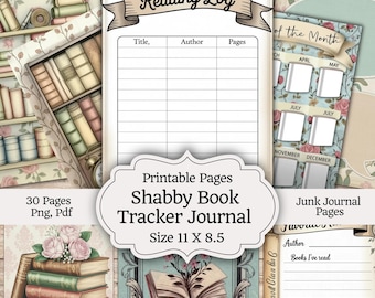 Shabby Chic Book Tracker Junk Journal Kit - No-Sew Printable Reading Log, Beginner-Friendly Digital Download, Perfect Gift for Book Lovers