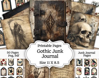 Gothic Junk Journal Kit, Vintage Skull Ephemera, Dark Horror Scrapbook Paper, Cow Skull Digital Pages, Macabre Printable, Digital Download