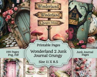 Alice in Wonderland Junk Journal Kit, Grungy Printable Pages, Vintage Ephemera Bundle,Whimsical Collage Sheets Digital Scrapbook LoomedPages