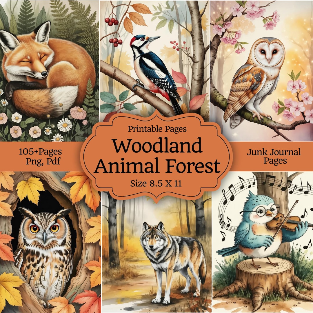 Woodland Animal Junk Journal Pages, Botanical Forest Ephemera Kit ...