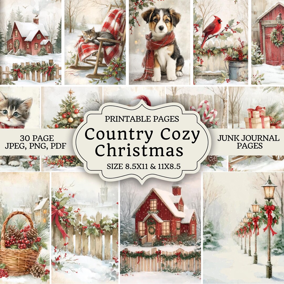 Country Cozy Christmas Junk Journal Kit – Rustic Holiday Printable ...