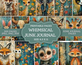 Whimsical Animal Junk Journal – Cute Baby Animal Portraits, Cottagecore Digital Paper for Scrapbooking & ATC Crafts