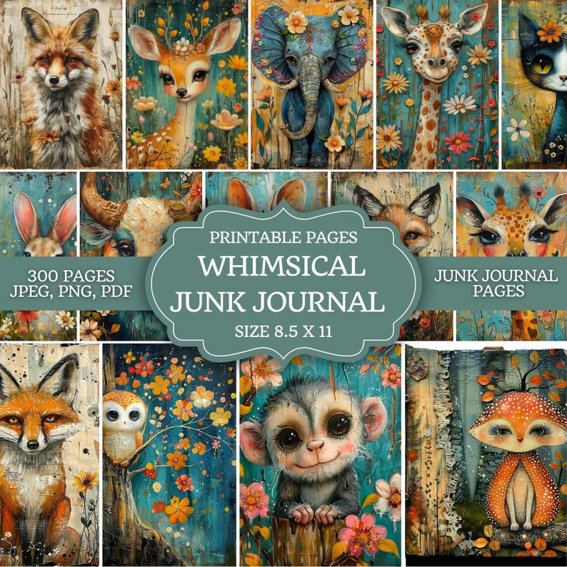 Whimsical Animal Junk Journal – Cute Baby Animal Portraits, Cottagecore ...