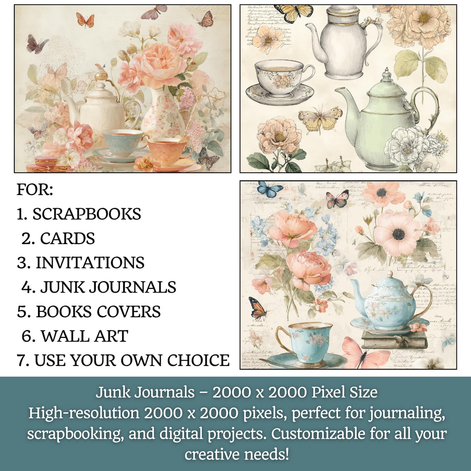 Tea Time Junk Journal Kit – Printable Pages With Teapots, Tea Cups ...