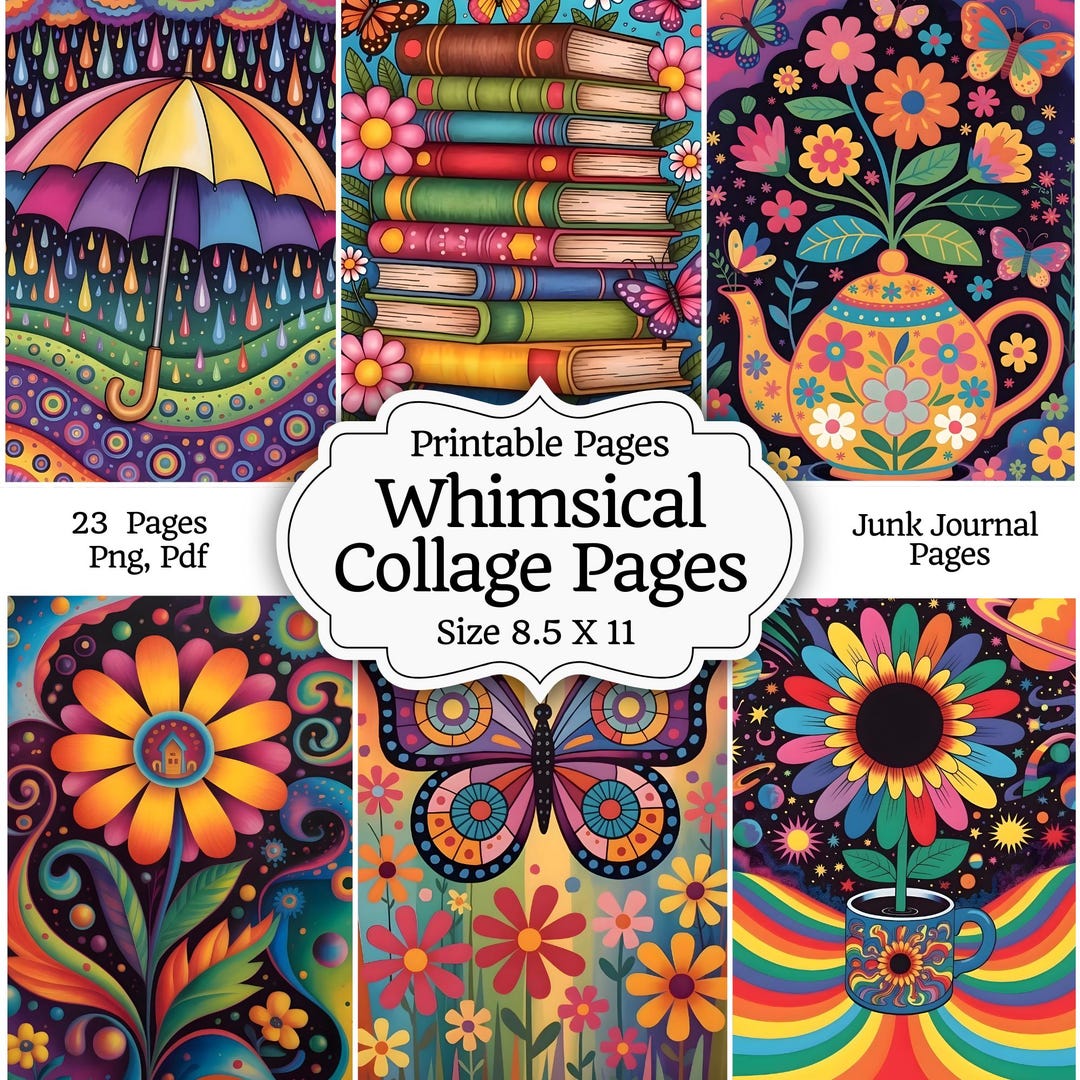 Whimsical Junk Journal Kit | Printable Collage Pages, Colorful ...