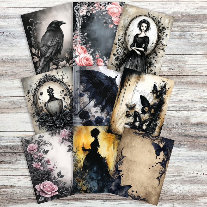 Gothic Junk Journal Kit Printable, Little Black Rose Pages, Victorian ...