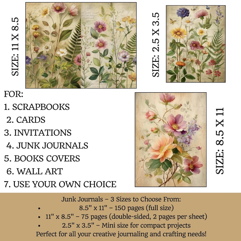 Botanical Flowers Junk Journal Kit – Printable Floral Pages, Vintage ...