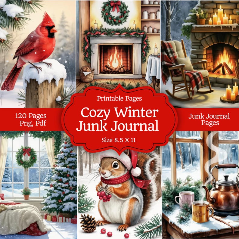 Cozy Winter Junk Journal Pages Kit, Digital Scrapbook Paper, Rustic ...