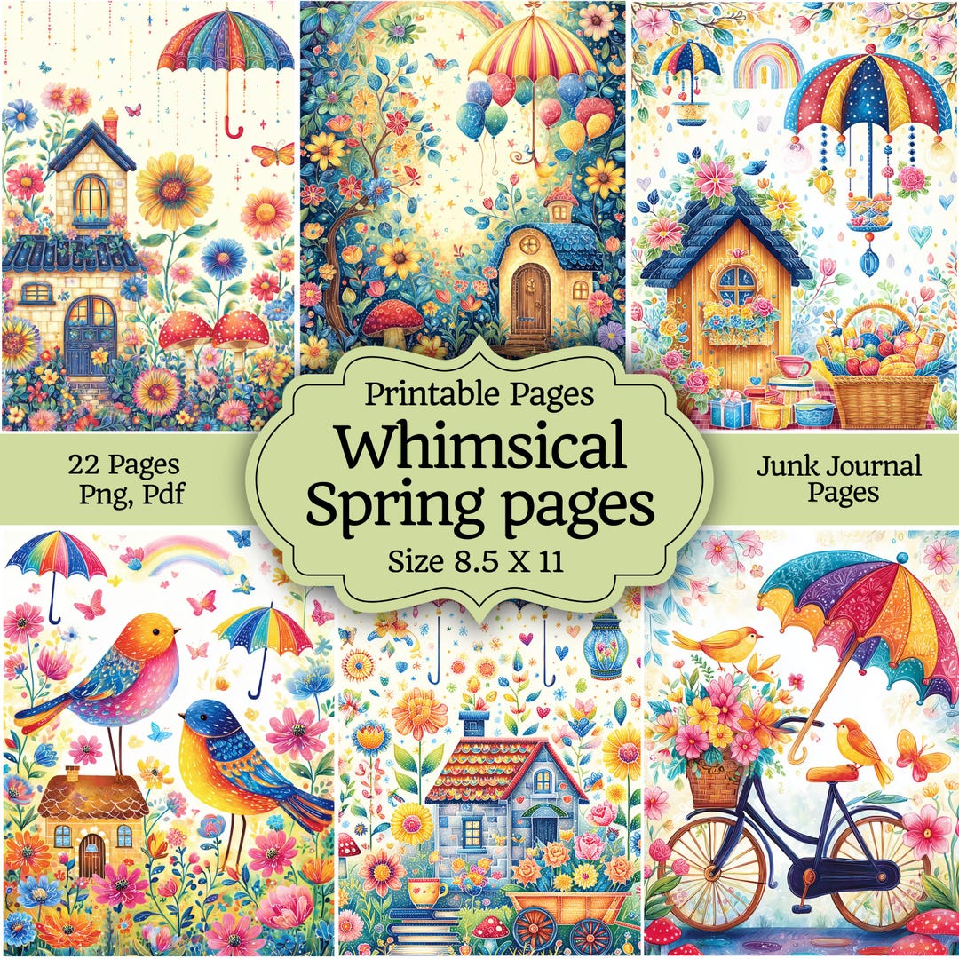Whimsical Spring Junk Journal Pages | Cottagecore Rainbow Printables ...