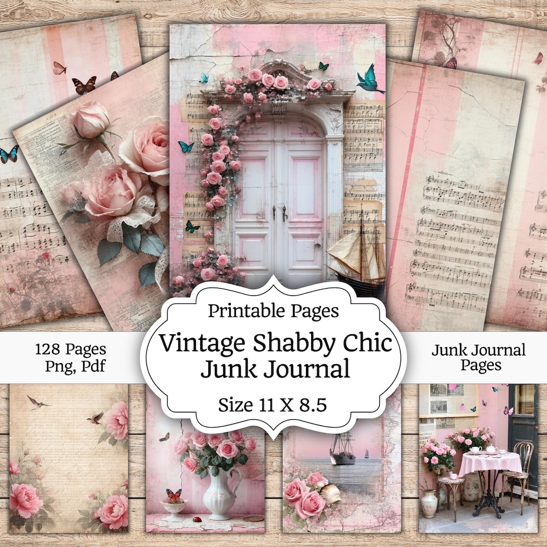 Vintage Shabby Chic Junk Journal Kit - 128 Pink and Gray Digital ...