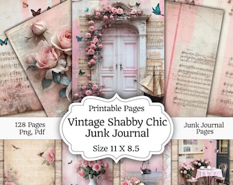 Vintage Shabby Chic Junk Journal Kit - 128 Pink and Gray Digital Scrapbook Papers for Journaling, Ephemera, and Paper Crafts US Letter & A4