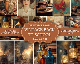 Vintage Back To School Junk Journal Kit – Printable Pages, Ephemera, and Scrapbook Paper for Crafting