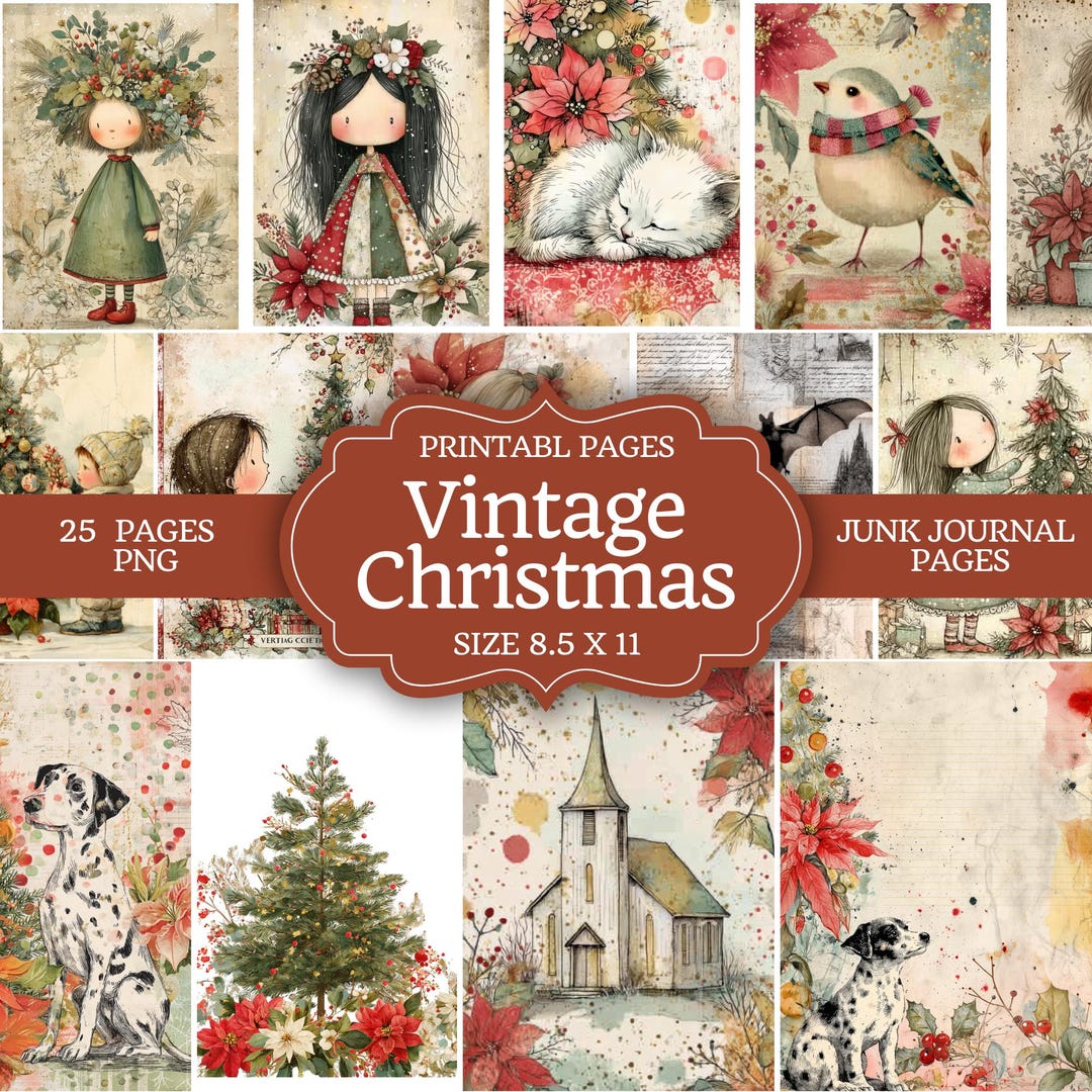 Cozy Vintage Christmas Junk Journal Kit, Santa Scene Printable Pages ...