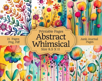 Kit 21x Floral Junk Journal, carte digitali acquerellate astratte, sfondi floreali vivaci, album di ritagli stampabili, pagine digitali floreali primaverili