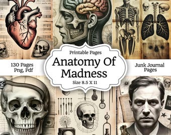 Anatomy of Madness Junk Journal Kit, Vintage Asylum Pages, Psychiatric Ephemera, Dark Medical Collage, Gothic Printable Kit
