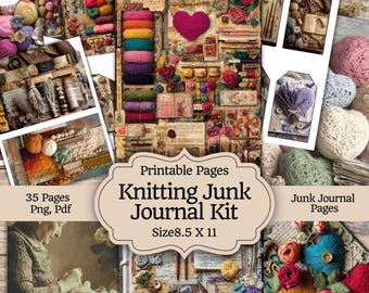 Kit de journal indésirable à tricoter, couture de pages imprimables, ensemble floral de scrapbooking, fournitures pour journal indésirable en téléchargement numérique