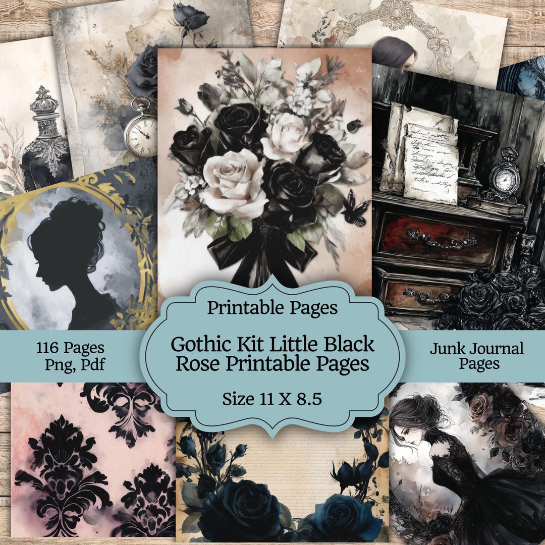 Gothic Junk Journal Kit Printable, Little Black Rose Pages, Victorian ...