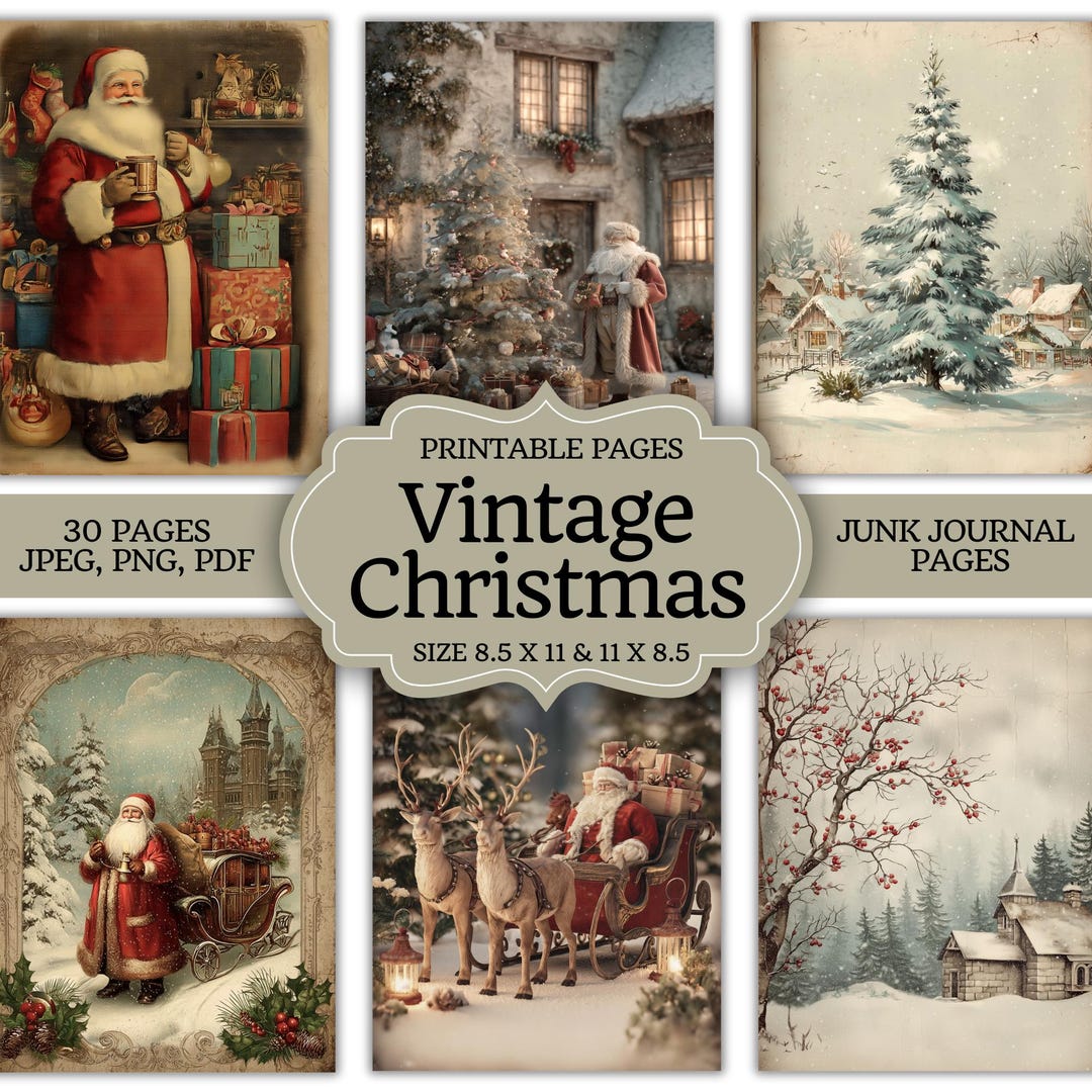Vintage Christmas Junk Journal Kit Digital | Retro Printable Ephemera ...