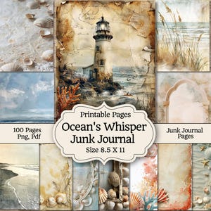 Ocean's Whisper skräpjournalkit, digitalt kustnära nautiskt papper, scrapbookkit med havsliv, strandjournal-ephemera, utskrivbart hobbypapper
