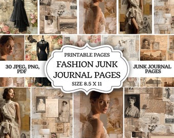 Vintage Fashion Junk Journal Kit – Printable Pages, Fashion Ephemera & Scrapbook Paper for Crafting