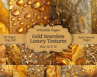Papeles digitales dorados sin costuras, texturas de láminas metálicas de lujo, fondos dorados con purpurina para álbumes de recortes, elegante kit para diario basura