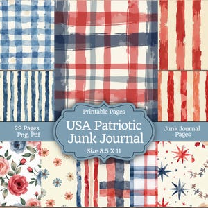 USA patriotiska sömlösa mönsterpaket, 4 juli digitalt papper, Americana röd vit blå blommig randig rutig stjärna | Digital nedladdning
