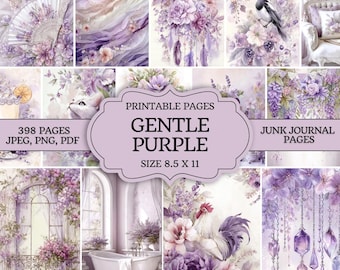 Kit de diario basura floral morado: efímera imprimible shabby chic lavanda, papel de scrapbooking vintage, hojas de collage floral para manualidades